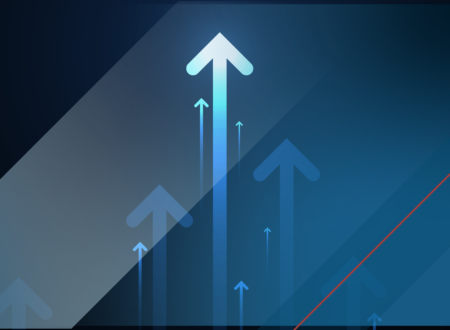 Image of vertical arrows overlaying a combination of blue, red and white stripes.